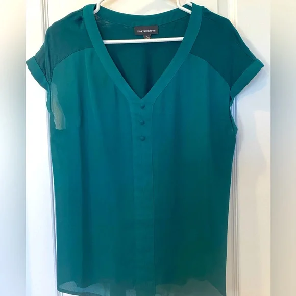 Helina Mixed Material Blouse dark green - Picture 1 of 2